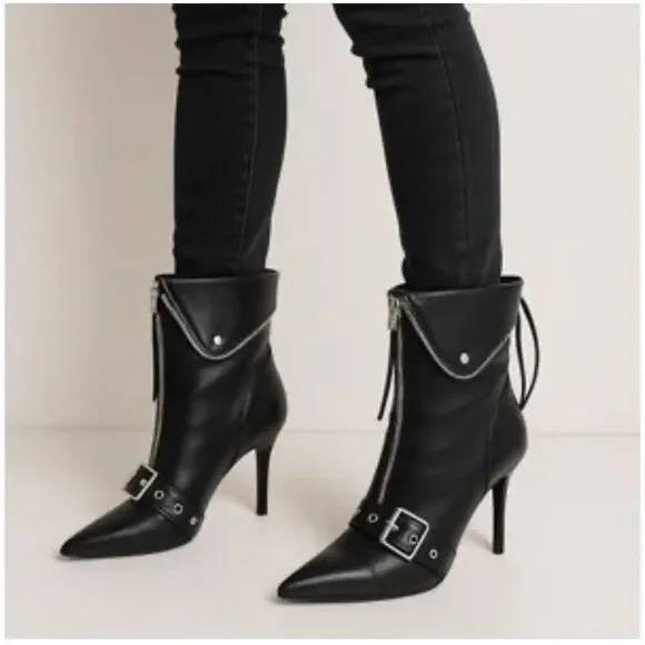 A New Day Women's Black Pointed Toe Moto Ankle Booties - Picture 4 of 4